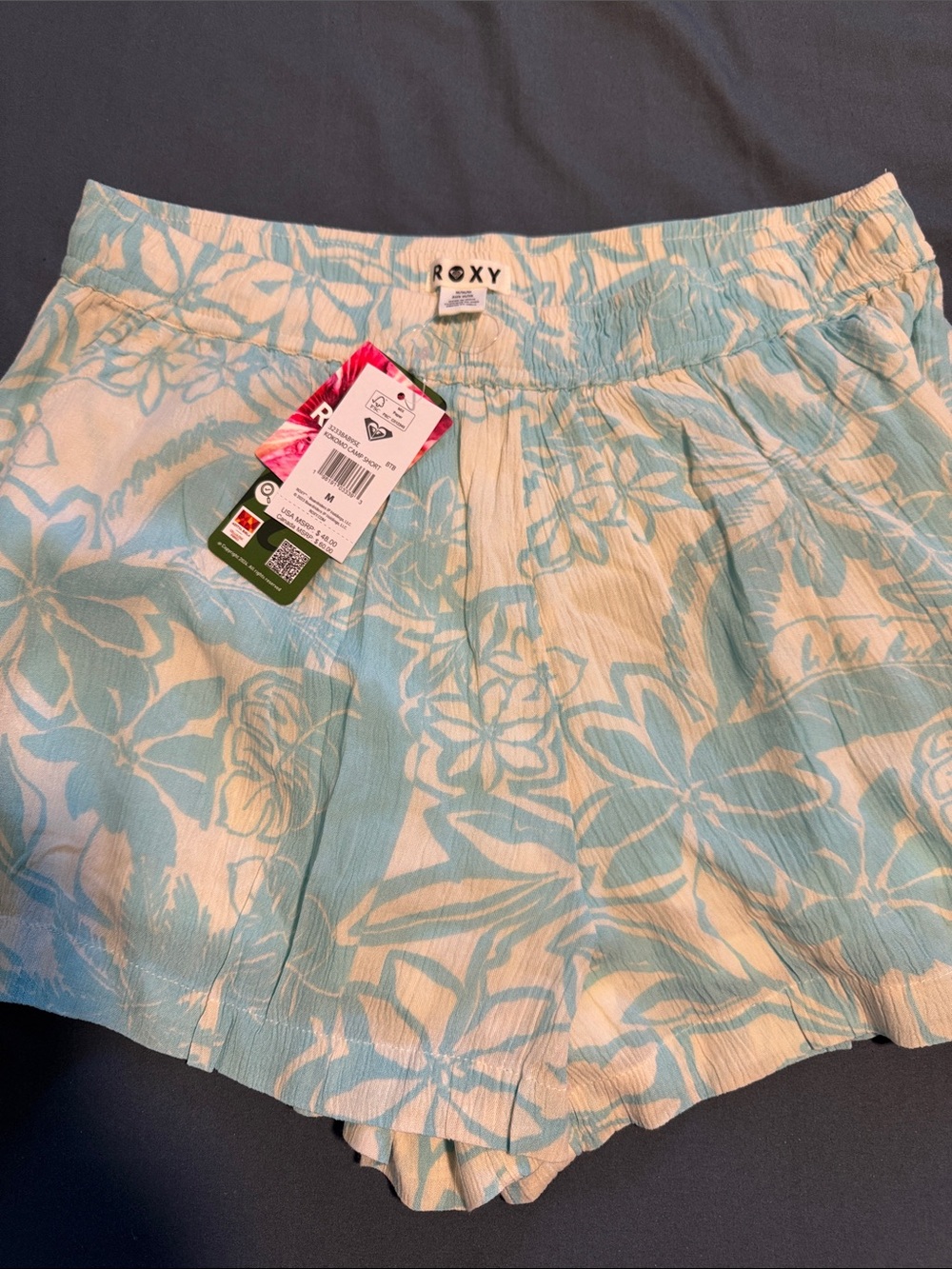 Roxy White and Light Blue Floral Summer Shorts